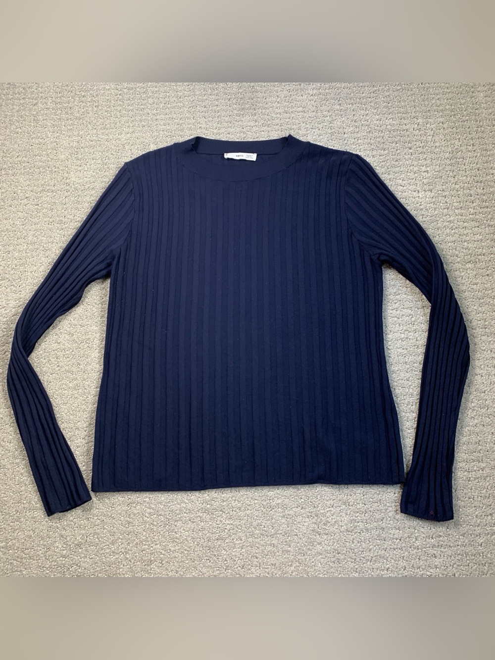 MNG Mango Blue Wide Ribbed High Neck Long Sleeve Sweater Women’s Size XL